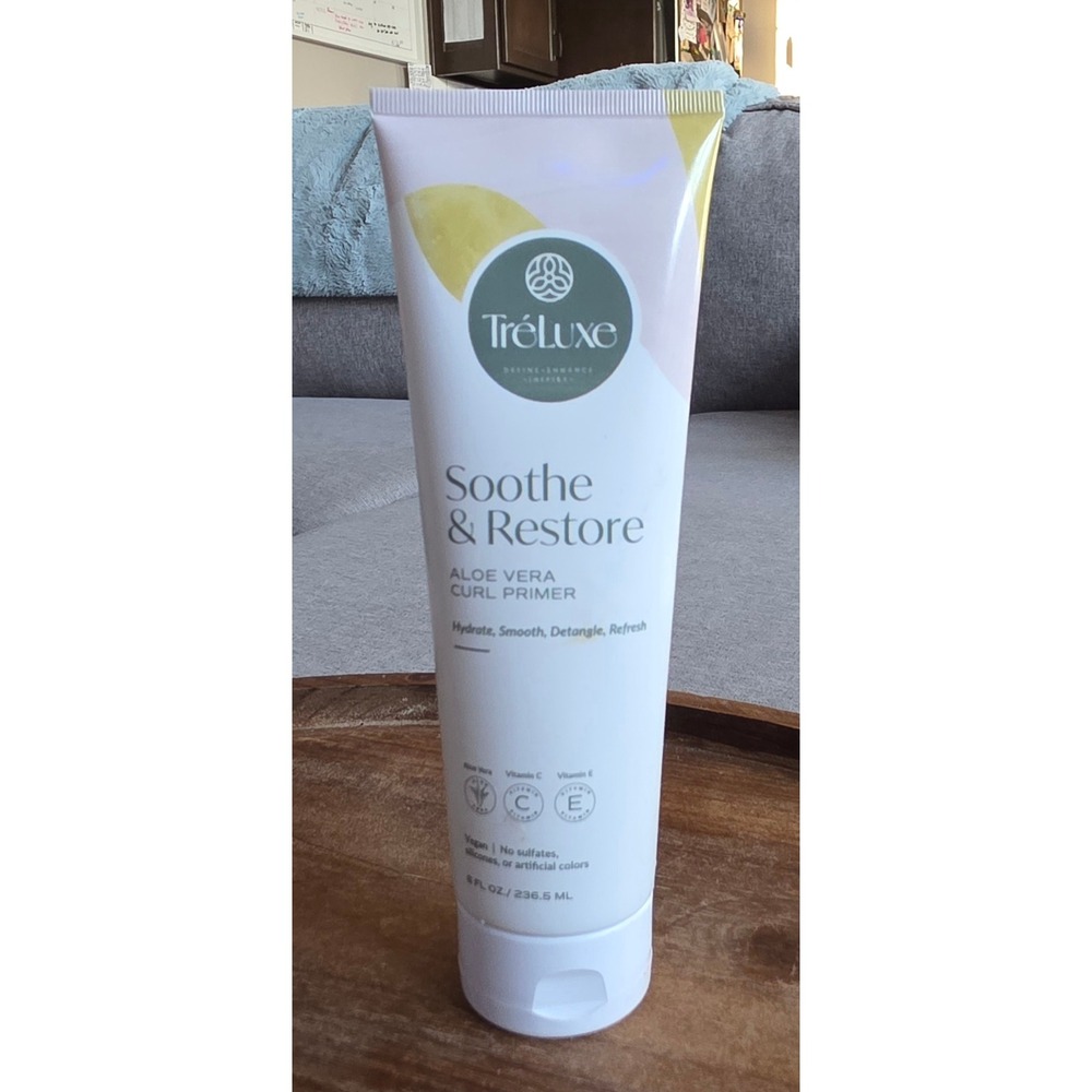 TreLuxe Soothe & Restore Aloe Vera Curl Primer 8oz Vegan Hair Detangler Hydrate